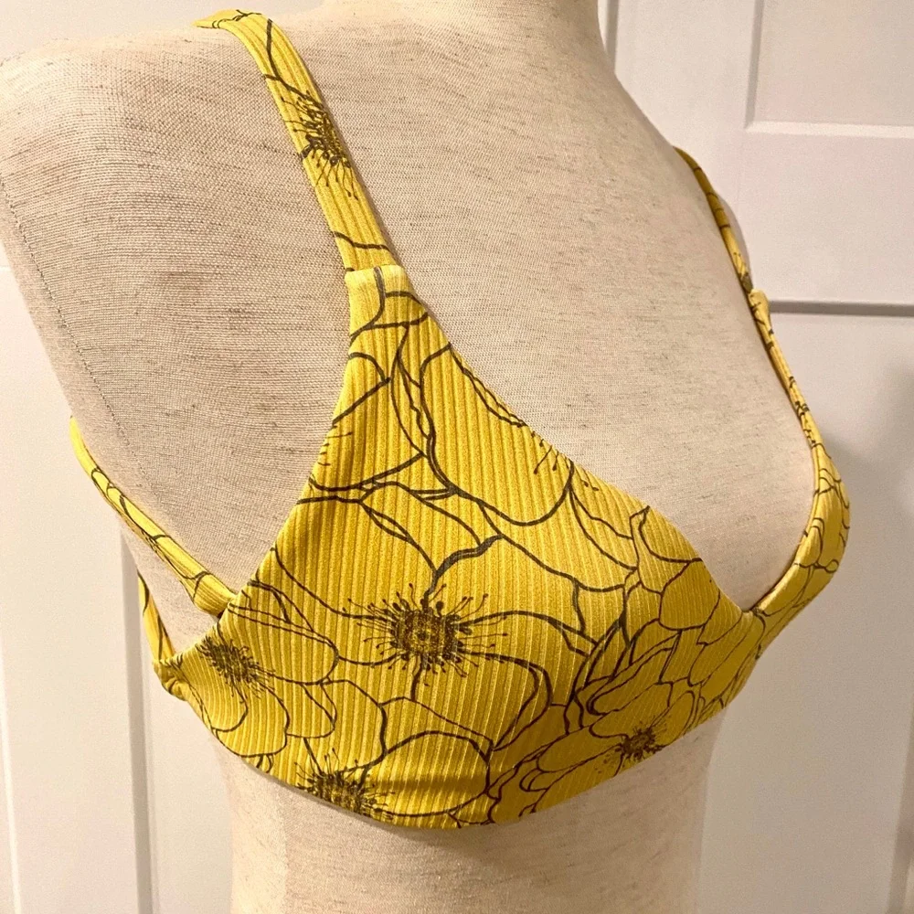 Boys + Arrows Yellow Floral Ribbed Bikini Top - Picture 1 of 5